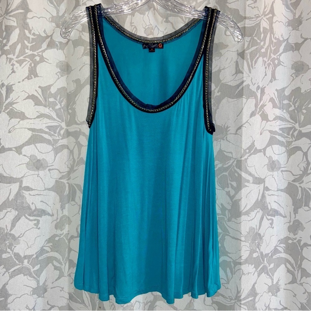 Y2K Vtg Guess Aqua Green Chain Detail Going Out Top M Medium Black Mesh Gold